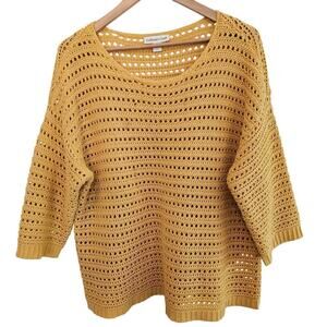 Coldwater Creek Knit Sweater Women Large Yellow Soft Cozy Pull Over Crochet Boho
